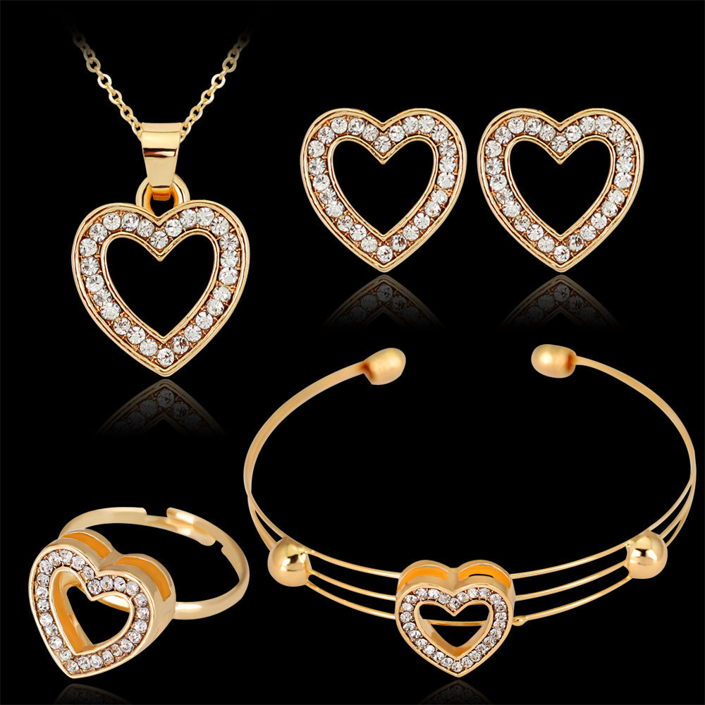 BoldlyBeautiful - Peach Heart Rhinestone Earrings Love Necklace Bridal Jewelry Set