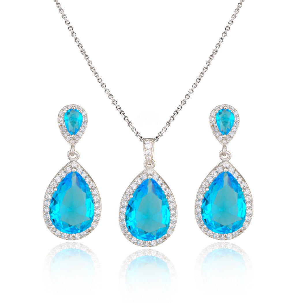 BoldlyBeautiful - Zircon Water Drops Necklace Eardrops Bridal Jewelry