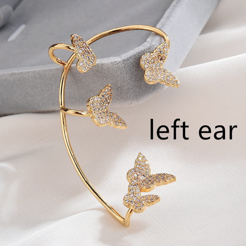 BoldlyBeautiful - Gold Metal Butterfly Ear Clips Sparkling Zircon Ear Cuff Jewelry