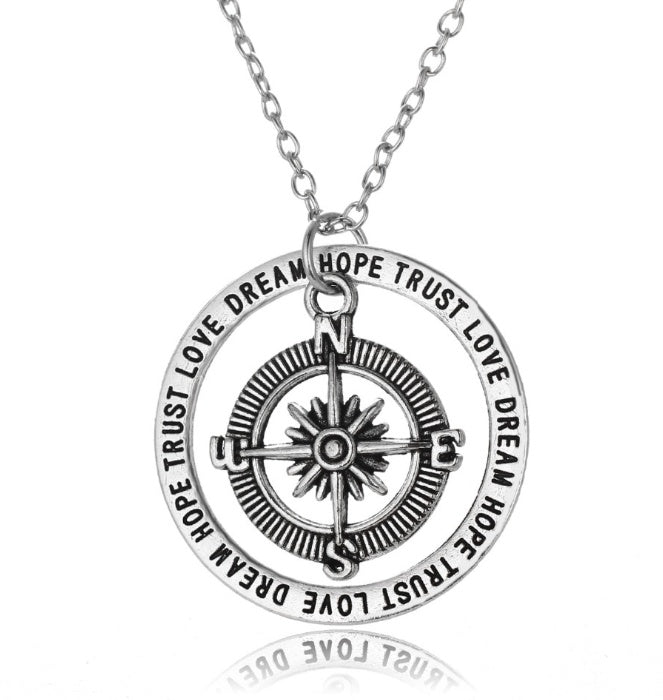 BoldlyBeautiful - Love Hope Faith Dream Compass Pendant Necklace