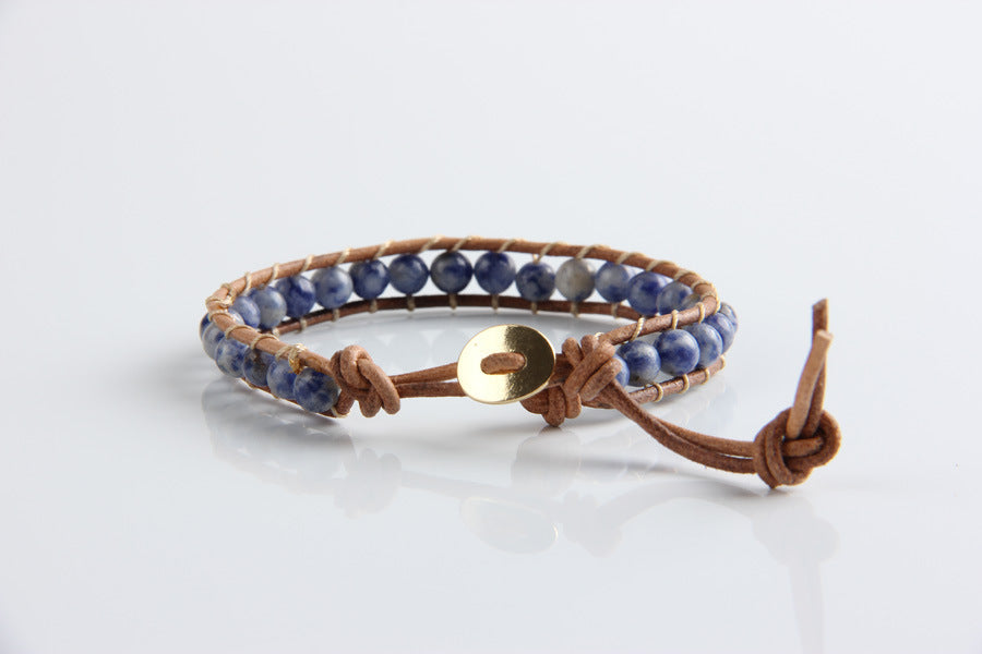 BoldlyBeautiful - White Point Blue Natural Stone Leather Woven Bracelet