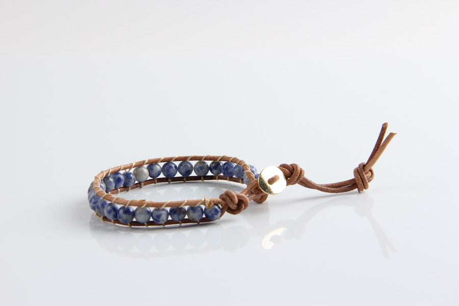 BoldlyBeautiful - White Point Blue Natural Stone Leather Woven Bracelet