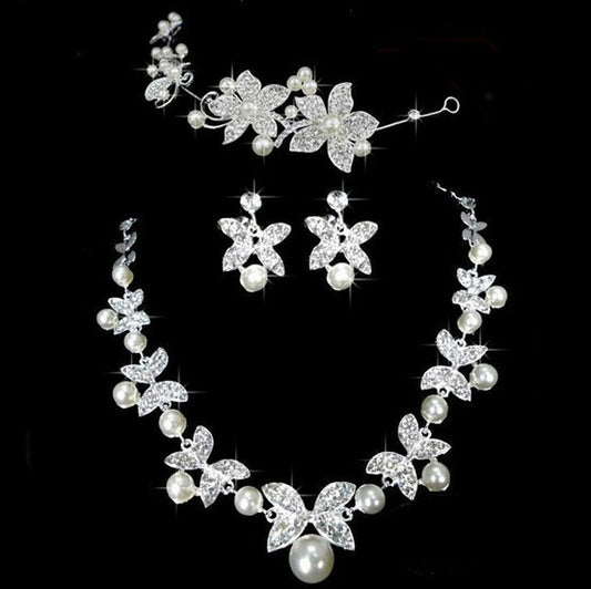 BoldlyBeautiful - Pearl Butterfly 3 Piece Bridal Jewelry Set