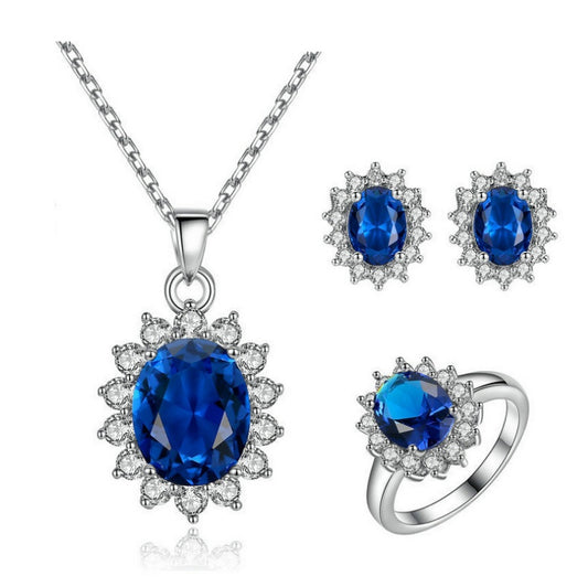 BoldlyBeautiful - Blue Necklace Ring Stud | Bridal Set