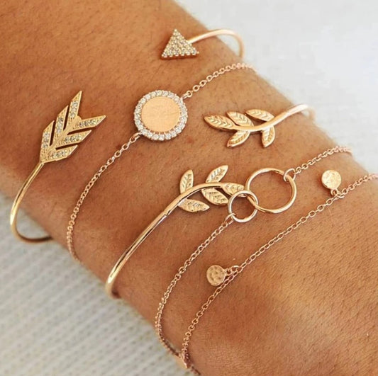 BoldlyBeautiful - Arrow Leaf Five Piece Bracelet Set Fashion Jewelry