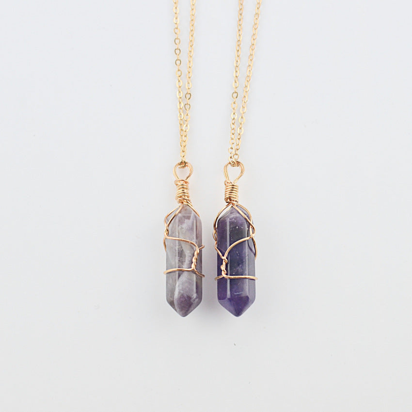 BoldlyBeautiful - Geometric Hexagonal Quartz Necklace with Natural Stone Bullet Crystal