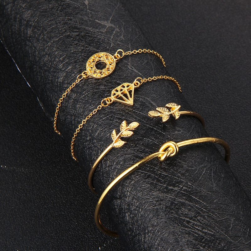 BoldlyBeautiful - Fashion Bohemia Leaf Knot Hand Cuff Charm Bracelet Bangle