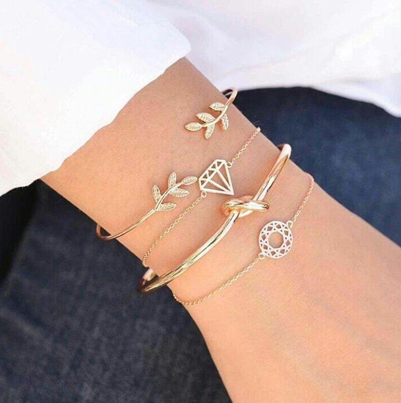 BoldlyBeautiful - Fashion Bohemia Leaf Knot Hand Cuff Charm Bracelet Bangle