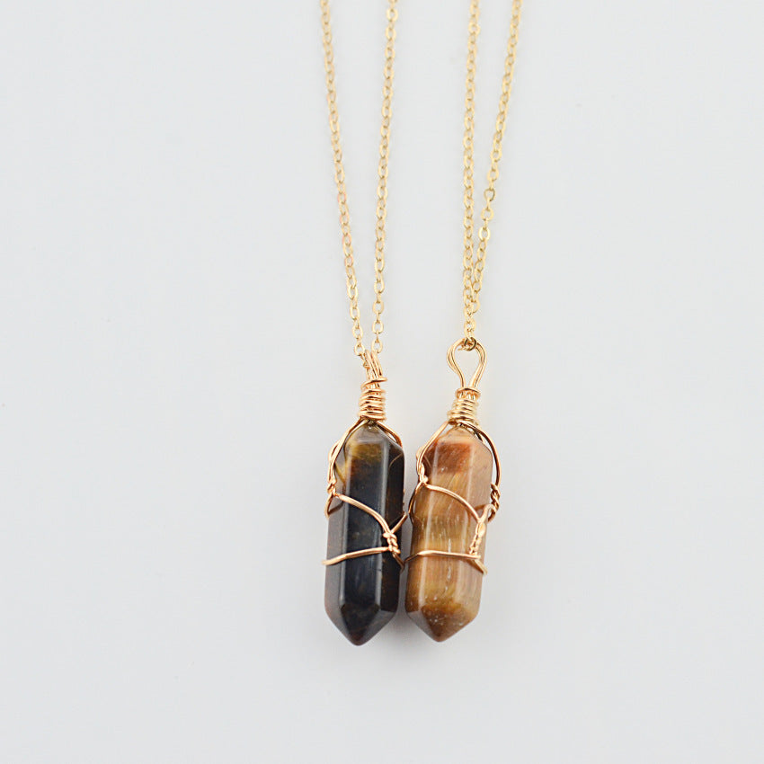 BoldlyBeautiful - Geometric Hexagonal Quartz Necklace with Natural Stone Bullet Crystal