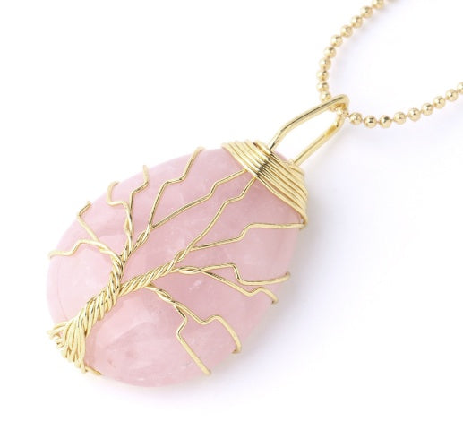 BoldlyBeautiful - Natural Stone Pendant with Gold Color Wire Wrap Gem