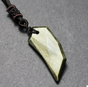 BoldlyBeautiful - Natural Sands Obsidian Wolf Tooth Pendant Necklace