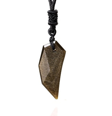 BoldlyBeautiful - Natural Sands Obsidian Wolf Tooth Pendant Necklace