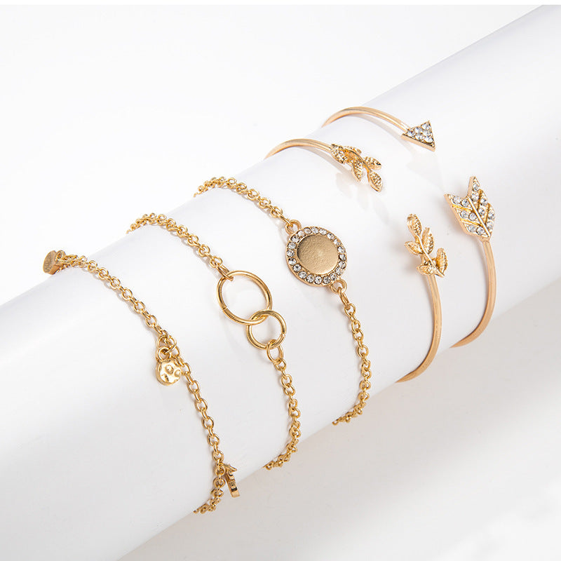 BoldlyBeautiful - Arrow Leaf Five Piece Bracelet Set Fashion Jewelry