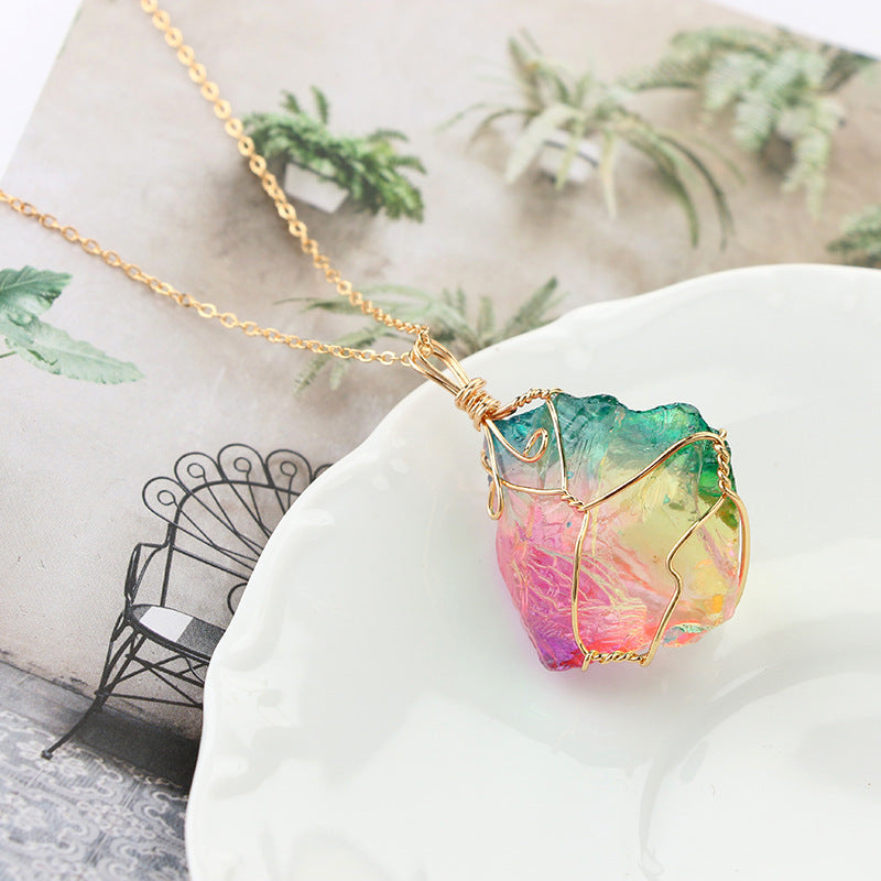 BoldlyBeautiful - Rainbow Quartz Crystal Pendant Necklace