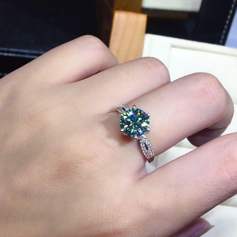 BoldlyBeautiful - Black Angel Blue Green Moissanite Stone Adjustable Ring in 925 Silver