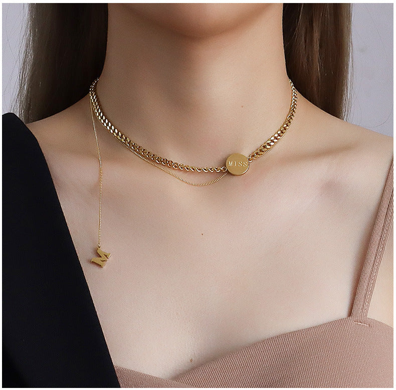 BoldlyBeautiful - Letter M Multilayer Collarbone Chain Necklace