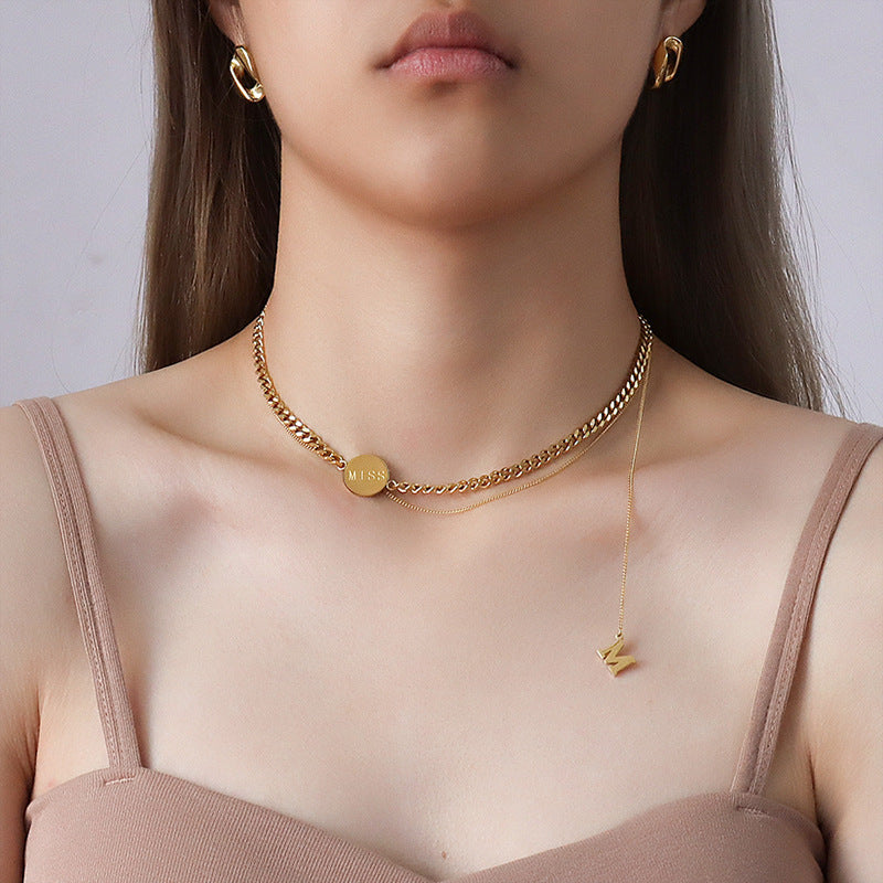 BoldlyBeautiful - Letter M Multilayer Collarbone Chain Necklace