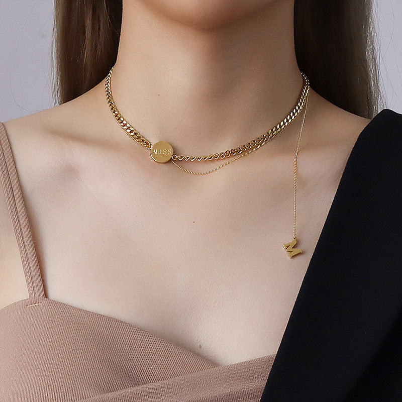 BoldlyBeautiful - Letter M Multilayer Collarbone Chain Necklace