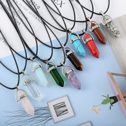 BoldlyBeautiful - Natural Stone Bullet Hexagon Pendant Necklace