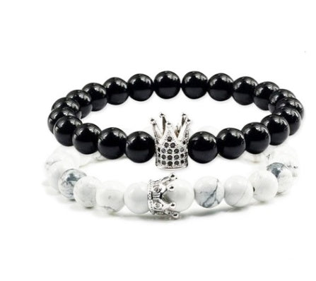 BoldlyBeautiful - Micro Inlaid Zircon Crown Bracelet Volcanic Stone White Turquoise Jewelry