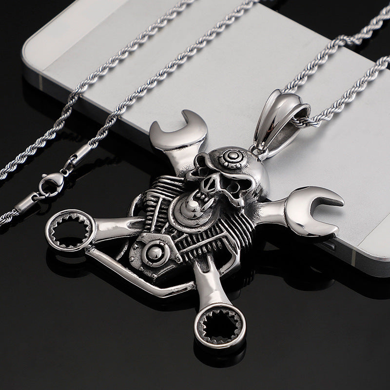 BoldlyBeautiful - Titanium Steel Wrench Skull Pendant Necklace