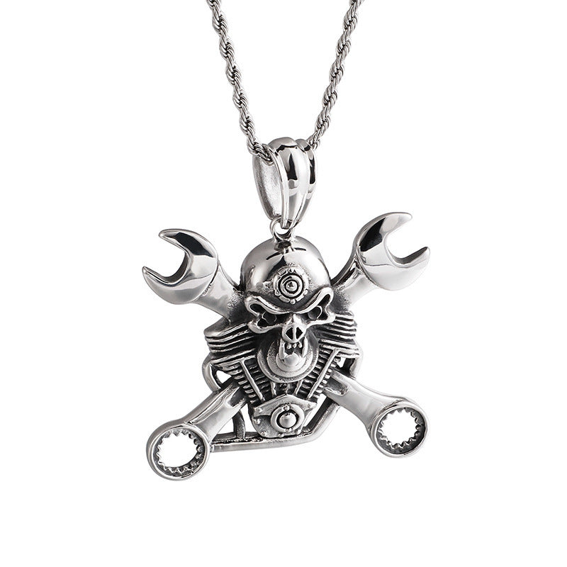 BoldlyBeautiful - Titanium Steel Wrench Skull Pendant Necklace