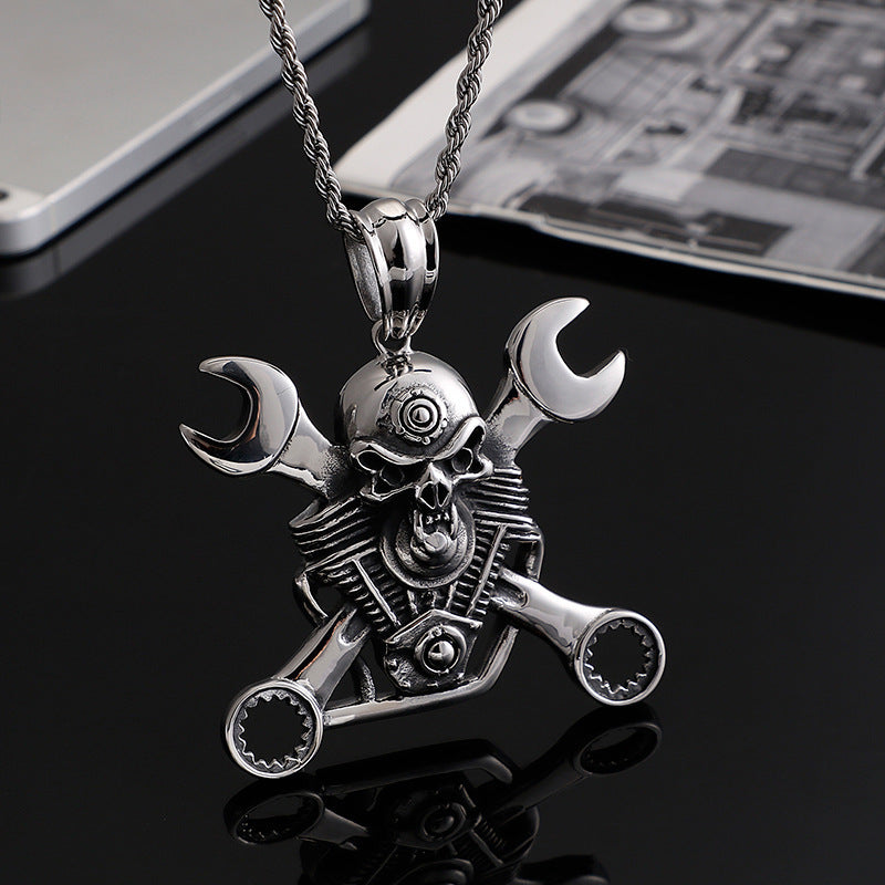 BoldlyBeautiful - Titanium Steel Wrench Skull Pendant Necklace