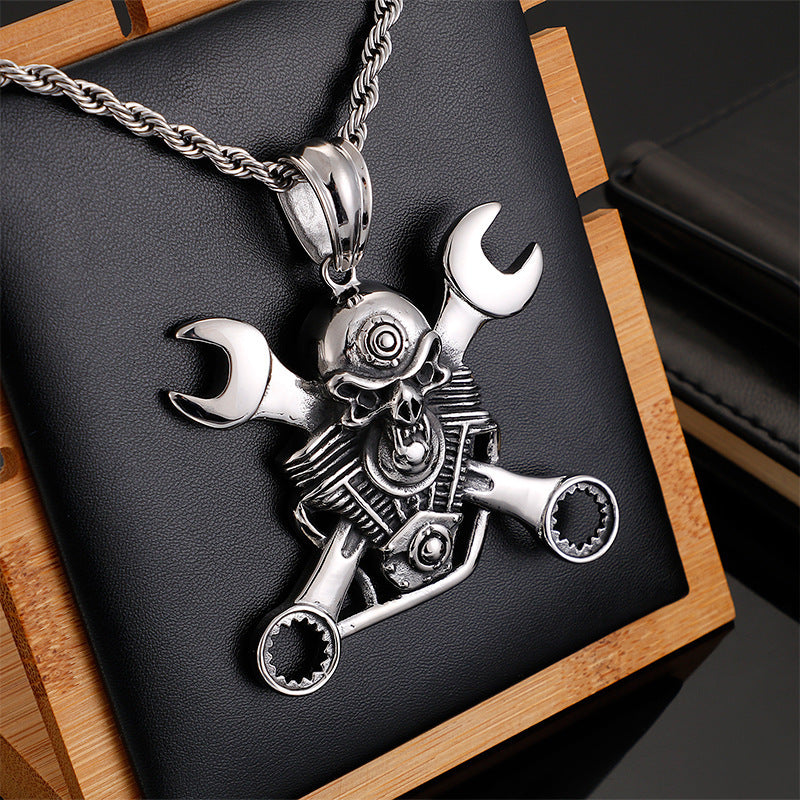 BoldlyBeautiful - Titanium Steel Wrench Skull Pendant Necklace