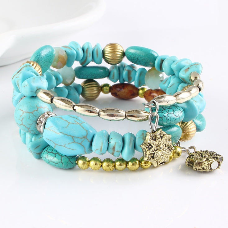 BoldlyBeautiful - Pine Agate Beaded Multi-Layer Winding Bracelet