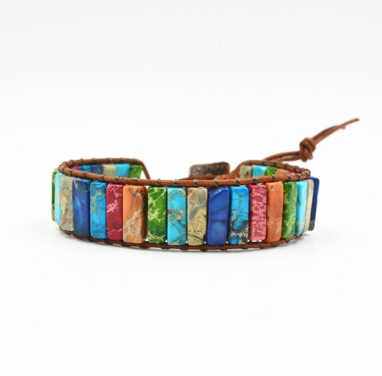 BoldlyBeautiful - Colored Imperial Stone Hand-woven Leather Bracelet Ethnic Style