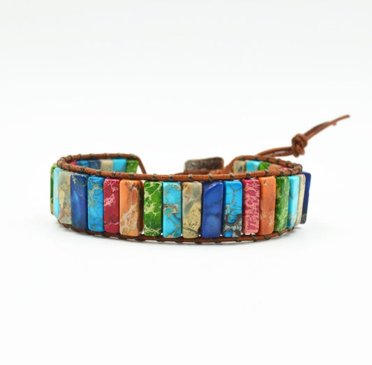 BoldlyBeautiful - Colored Imperial Stone Hand-woven Leather Bracelet Ethnic Style