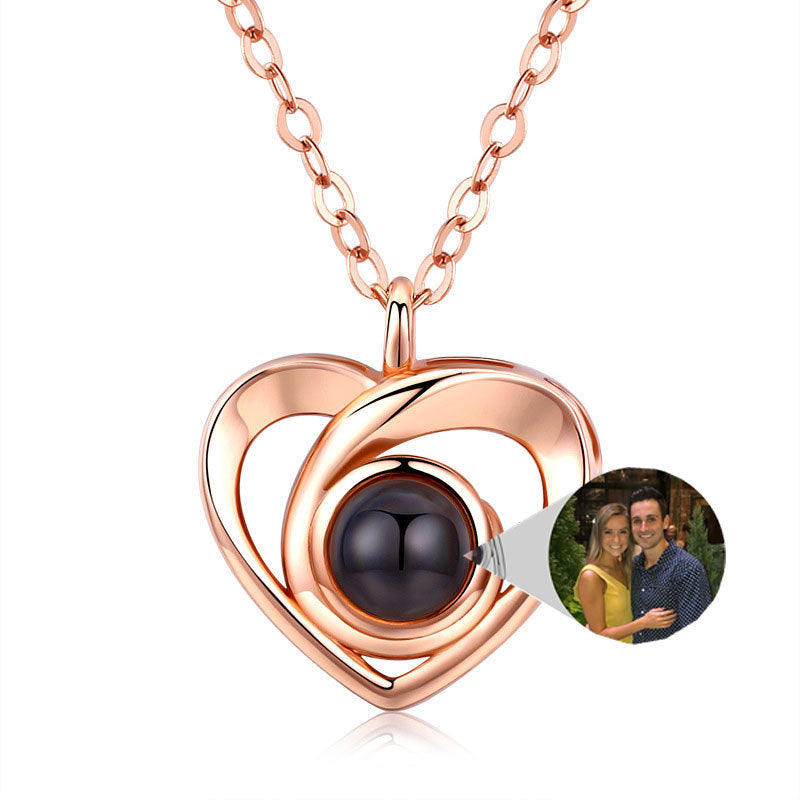 BoldlyBeautiful - S925 Silver Romantic Photo Projection Heart-Shaped Pendant Necklace