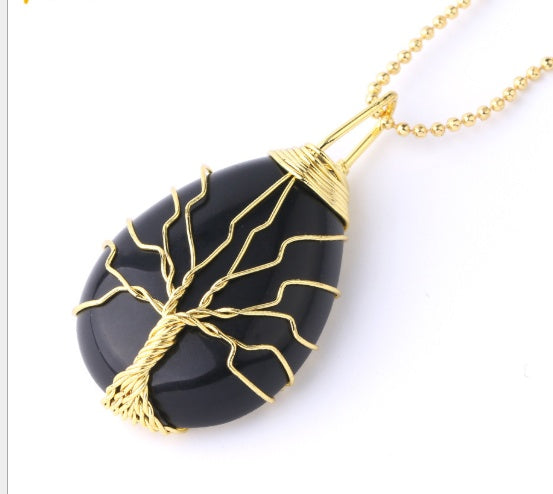 BoldlyBeautiful - Natural Stone Pendant with Gold Color Wire Wrap Gem