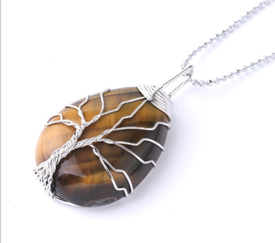 BoldlyBeautiful - Natural Stone Pendant with Gold Color Wire Wrap Gem