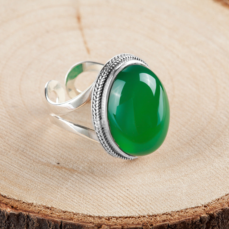 BoldlyBeautiful - Thai Silver Natural Green Chalcedony Ring in 925 Sterling Silver