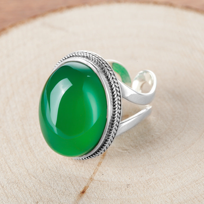 BoldlyBeautiful - Thai Silver Natural Green Chalcedony Ring in 925 Sterling Silver