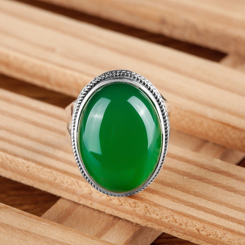 BoldlyBeautiful - Thai Silver Natural Green Chalcedony Ring in 925 Sterling Silver