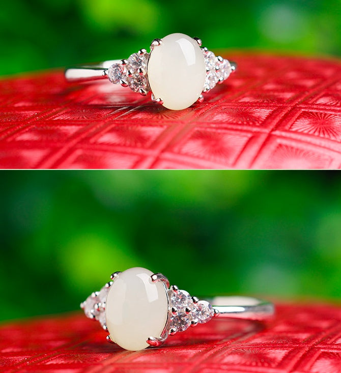 BoldlyBeautiful - Adjustable Moonstone Jade Ring with 925 Silver