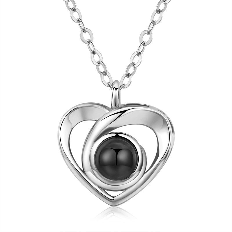 BoldlyBeautiful - S925 Silver Romantic Photo Projection Heart-Shaped Pendant Necklace