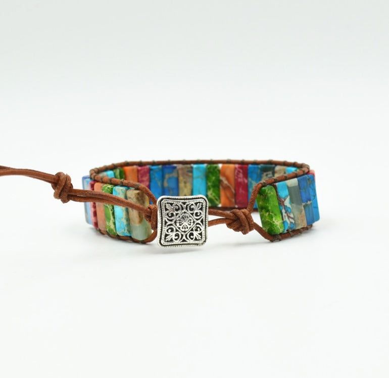 BoldlyBeautiful - Colored Imperial Stone Hand-woven Leather Bracelet Ethnic Style