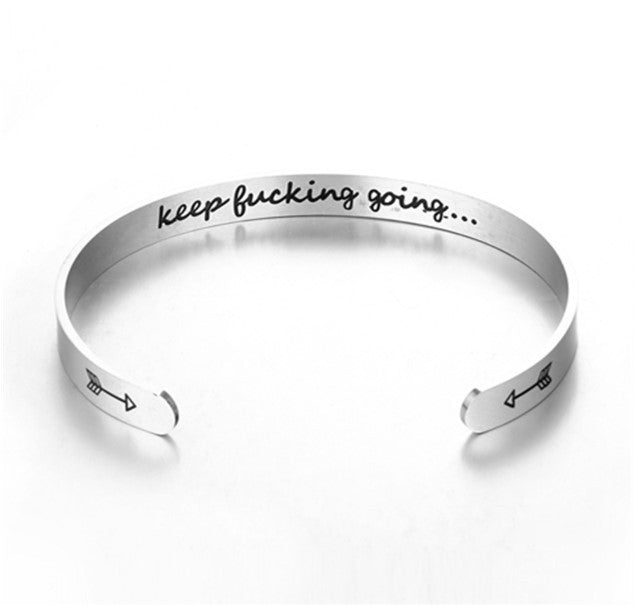 BoldlyBeautiful - Mantra Bracelet with Quotes Stainless Steel Cuff Inspirational Jewelry