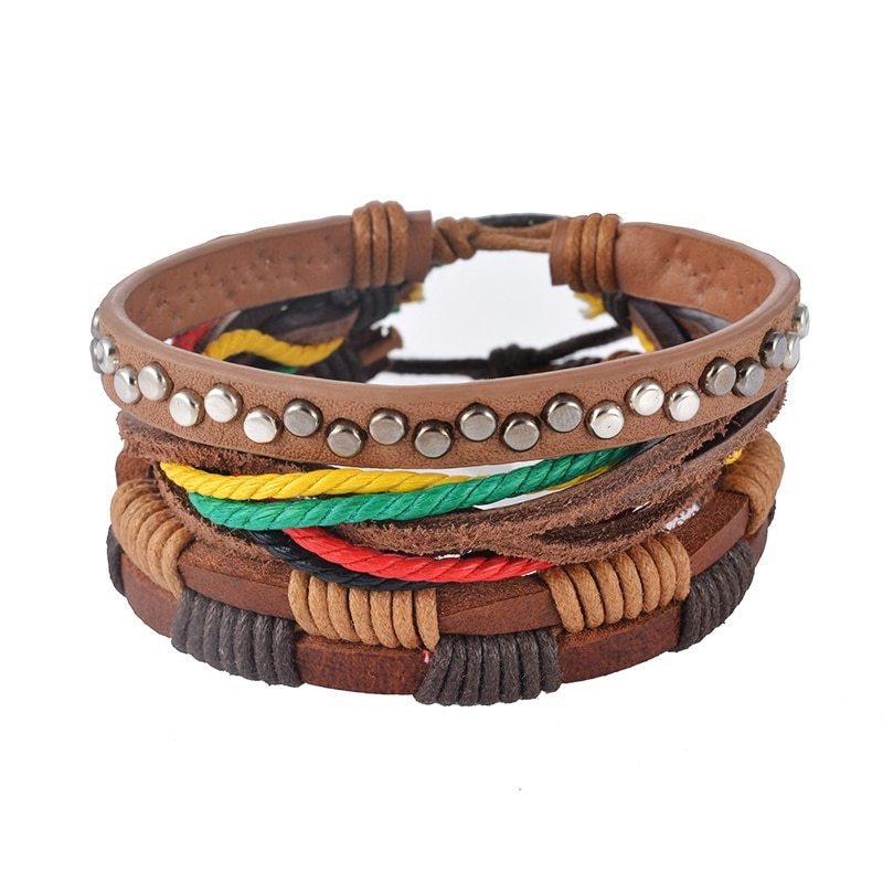 BoldlyBeautiful - Leather Multilayer Bead Bracelet Punk Wrap Vintage Jewelry