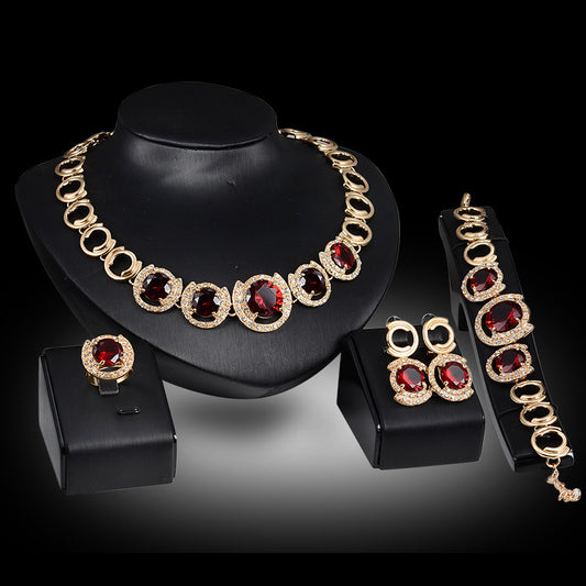 BoldlyBeautiful - Crystal Green & Red Zircon Bridal Jewelry Set