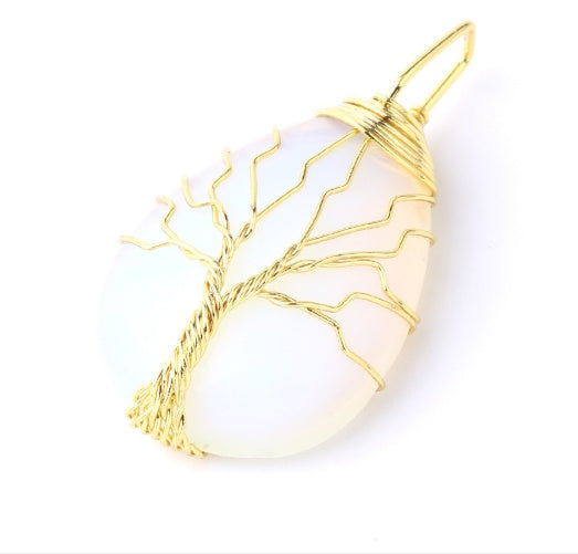 BoldlyBeautiful - Natural Stone Pendant with Gold Color Wire Wrap Gem