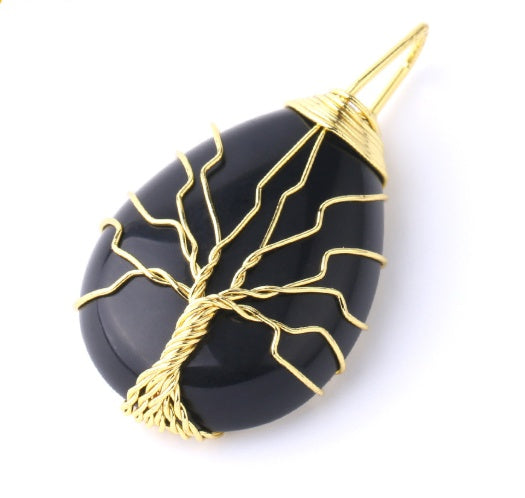 BoldlyBeautiful - Natural Stone Pendant with Gold Color Wire Wrap Gem