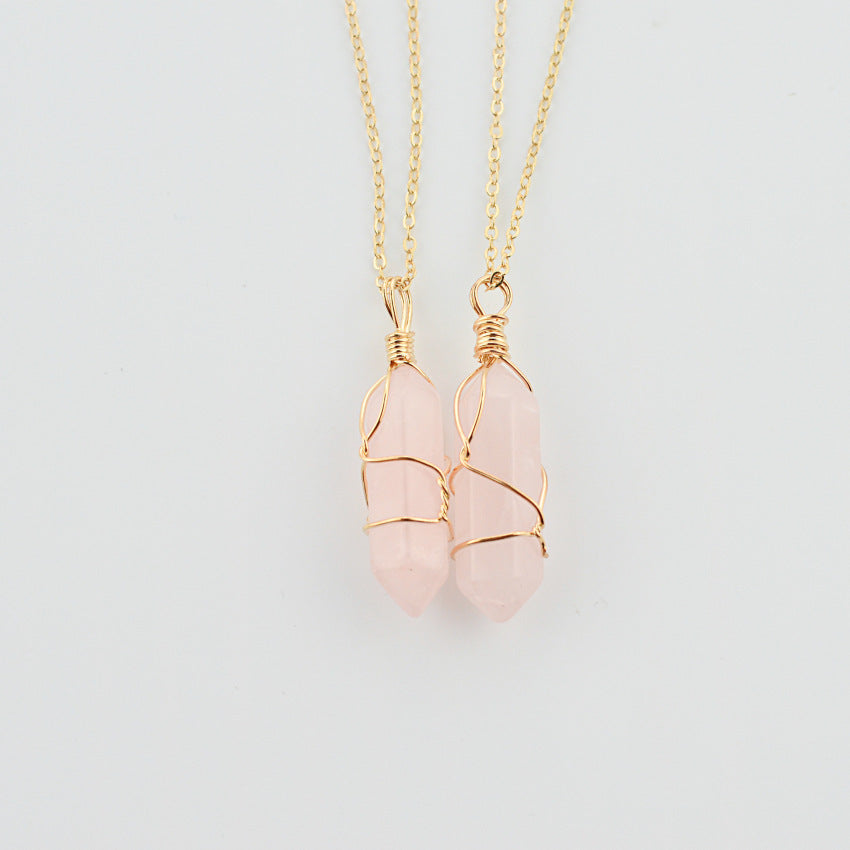 BoldlyBeautiful - Geometric Hexagonal Quartz Necklace with Natural Stone Bullet Crystal