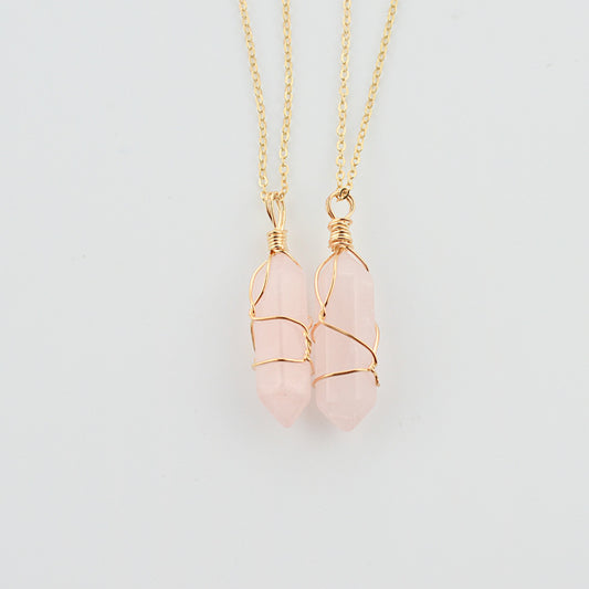 BoldlyBeautiful - Geometric Hexagonal Quartz Necklace with Natural Stone Bullet Crystal