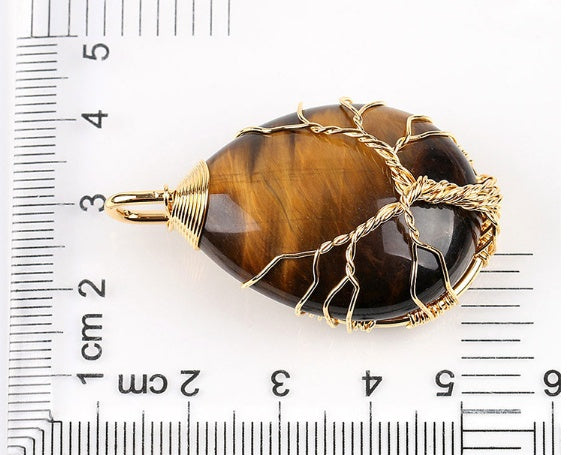 BoldlyBeautiful - Natural Stone Pendant with Gold Color Wire Wrap Gem