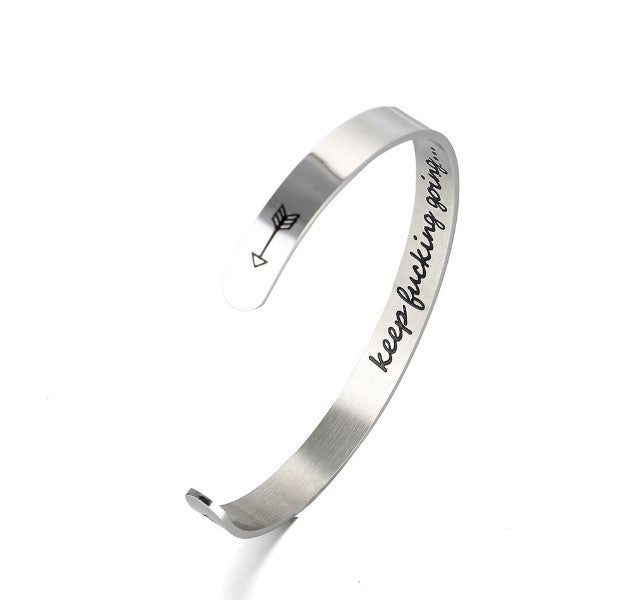 BoldlyBeautiful - Mantra Bracelet with Quotes Stainless Steel Cuff Inspirational Jewelry