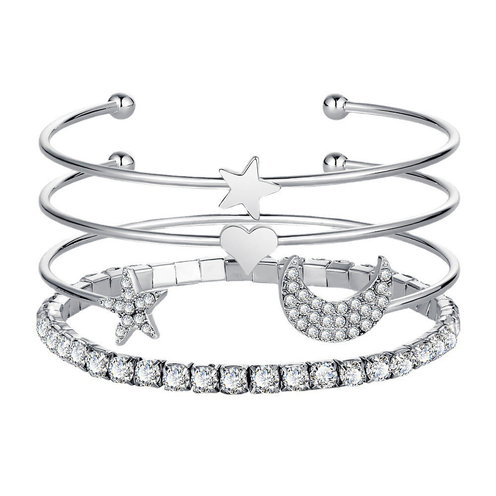 BoldlyBeautiful - Women Moon Stars Cuff Bracelets Bangles Simple Gifts